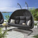 Lleu Three Seater Hanging Swing With Stand For Balcony, Garden Swing (Grey) Braid & Rope