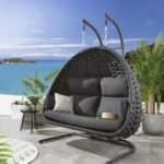 Cloyd Double Seater Hanging Swing With Stand For Balcony, Garden Swing (Grey) Braid & Rope