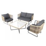 Belle Outdoor Garden Balcony Sofa Set 2 Seater , 2 Single Seater 1 Center Table Set (Dark Grey) Braided and Rope - Image 2