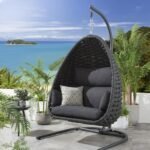 Eurig Single Seater Hanging Swing With Stand For Balcony, Garden (Grey) Braided & Rope