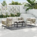 Kylie Outdoor Sofa Set 3 Seater , 2 Single seater and 1 Center Table Braided & Rope(Tan) - Image 3