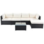 Ollie Outdoor Patio Sofa Set 4 Seater and 1 Table With 1 Ottoman Set (Black + Cream) - Image 3