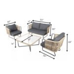Belle Outdoor Garden Balcony Sofa Set 2 Seater , 2 Single Seater 1 Center Table Set (Dark Grey) Braided and Rope - Image 5