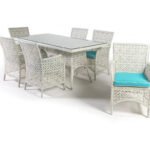 Lodovico Outdoor Patio Dining Set 6 Chairs and 1 Table (Pearl white)