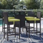 Volta Outdoor Patio Bar Sets 4 Chairs and 1 Table (Dark Brown) - Image 14