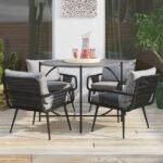 Novar Outdoor Patio Seating Set 4 Chairs and 1 Table Set Braided & Rope - Image 2