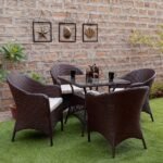 Dushtu Outdoor Patio Seating Set 4 Chairs and 1 Table Set (Dark Brown)