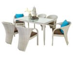 Colombina Outdoor Patio Dining Set 6 Chairs and 1 Table (Pearl white)