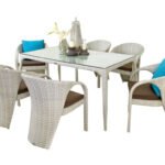 Colombina Outdoor Patio Dining Set 6 Chairs and 1 Table (Pearl white)