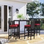 Lomeo Outdoor Patio Bar Sets 4 Chairs and 1 Table (Dark Brown) - Image 21