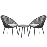 Volta Outdoor Patio Seating Set 2 Chairs and 1 Table Set (Black) Braided & Rope - Image 4