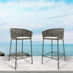 Cerci Outdoor Patio Bar Chair 2 Chairs For Balcony Braided & Rope (Grey)