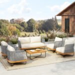 Logema Outdoor Garden Balcony Sofa Set 2 Seater,4 Single Seater With 1 Table Set, Braid & Rope (Grey + Beige)