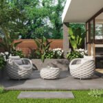 Fiae Outdoor Patio Seating Set 2 Chairs and 1 Table Set (Light Grey) Braided & Rope