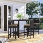 Lomeo Outdoor Patio Bar Sets 4 Chairs and 1 Table (Dark Brown) - Image 6