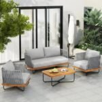 Eros Outdoor Garden Balcony Sofa Set 2 Seater , 2 Single Seater 1 Center Table Set Braided and Rope - Image 2