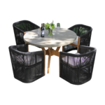 Issoro Outdoor Garden Patio Dining Set 4 Chairs and 1 Table Set (Black) Braided & Rope - Image 2