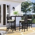 Lomeo Outdoor Patio Bar Sets 4 Chairs and 1 Table (Dark Brown) - Image 11