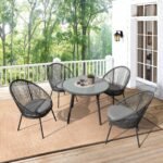 Votion Outdoor Patio Seating Set 4 Chairs and 1 Table Set (Grey)