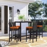 Lomeo Outdoor Patio Bar Sets 4 Chairs and 1 Table (Dark Brown) - Image 17