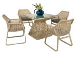 Buratti Outdoor Patio Dining Set 4 Chairs and 1 Table (Beige)