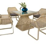 Buratti Outdoor Patio Dining Set 4 Chairs and 1 Table (Beige)