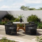 Issoro Outdoor Garden Patio Dining Set 4 Chairs and 1 Table Set (Black) Braided & Rope
