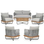 Arria Outdoor Garden Balcony Sofa Set 2 Seater,4 Single Seater With 1 Table Set, Braid & Rope (Grey + Grey) - Image 2