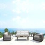 Coco Outdoor Sofa Set 3 Seater , 2 Single seater and 1 Center Table (White+ Brown)
