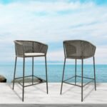 Cerci Outdoor Patio Bar Chair 2 Chairs For Balcony Braided & Rope (Grey) - Image 2