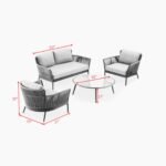 Trecla Outdoor Garden Balcony Sofa Set 2 Seater , 2 Single Seater 1 Center Table Set (Dark Grey) Braided and Rope - Image 6