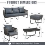 Castolo Outdoor Garden Balcony Sofa Set 3 Seater, 2 Single Seater 1 Ottoman and 1 Center Table Set Braid & Rope (Grey) - Image 9