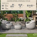 Fiae Outdoor Patio Seating Set 2 Chairs and 1 Table Set (Light Grey) Braided & Rope - Image 2