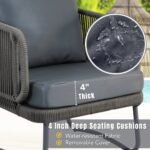 Castolo Outdoor Garden Balcony Sofa Set 3 Seater, 2 Single Seater 1 Ottoman and 1 Center Table Set Braid & Rope (Grey) - Image 2