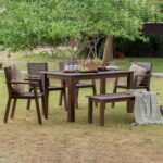 Alfresco Outdoor Dining Table With 4 Arm Chairs And Bench