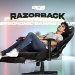 Drogo ProForm Suede Ergonomic Gaming Chair Adjustable Seat & Massager Lumbar Pillow - Image 3