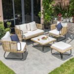 Elix Outdoor Sofa Set 2 Seater, 2 Single seater and 1 Center Table with ottoman (Tan) Braided & Rope - Image 2