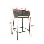 Cerci Outdoor Patio Bar Chair 2 Chairs For Balcony Braided & Rope (Grey) - Image 7