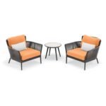 Tito Outdoor Patio Seating Set 2 Chairs and 1 Table Set (ORANGE) Braided & Rope - Image 2
