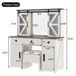 43.3" Beige Farmhouse Makeup Vanity – LED Mirror, Storage Stool & Charging Port - Image 3