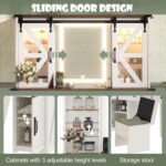 43.3" Beige Farmhouse Makeup Vanity – LED Mirror, Storage Stool & Charging Port - Image 6