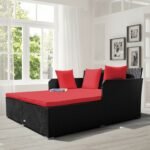 Maurizio Outdoor Poolside Sunbed With Cushion Daybed (Black)