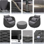 Outlee Outdoor Patio Seating Set 2 Chairs and 1 Table Set (Dark Grey) Braided & Rope - Image 4