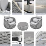 Fiae Outdoor Patio Seating Set 2 Chairs and 1 Table Set (Light Grey) Braided & Rope - Image 3