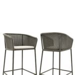 Cerci Outdoor Patio Bar Chair 2 Chairs For Balcony Braided & Rope (Grey) - Image 3