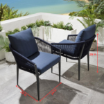 Luis Outdoor Patio Seating Set 2 Chairs and 1 Table Set (Black+Blue) Braided & Rope - Image 12