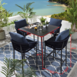 Olalla Outdoor Patio Bar Set 4 Chairs and 1 Table Set (Blue) Braided & Rope - Image 7