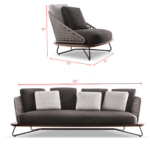 Alano Outdoor Garden Balcony Sofa Set 3 Seater, 2 Single Seater 1 Ottoman and 1 Center Table Set Braid & Rope (Grey) - Image 11