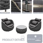Outlee Outdoor Patio Seating Set 2 Chairs and 1 Table Set (Dark Grey) Braided & Rope - Image 5