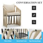 Varqo Outdoor Patio Seating Set 2 Chairs and 1 Table Set Braided & Rope - Image 3